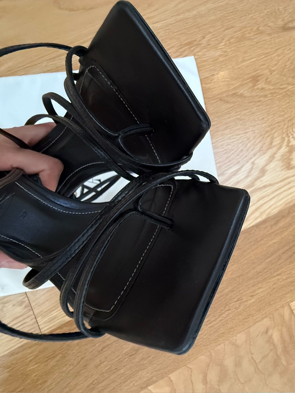 Zara Strappy Square-Toe Black Heeled Sandals, Size 6 1/2. Made in Spain - Picture 9 of 11